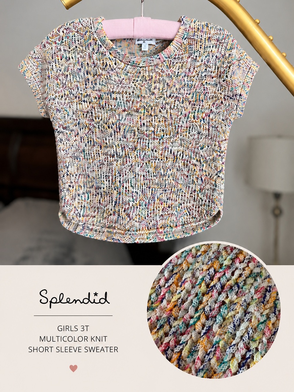Splendid Rainbow Knit Short Sleeve Sweater - 3T - Multicolor